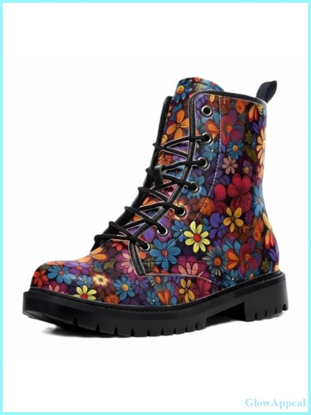 Women's Platform Combat Boots with Floral, Dragon & Graffiti Print - PU